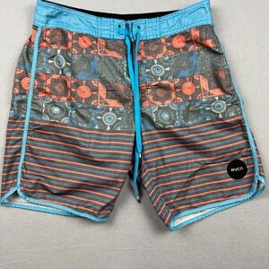 RVCA Men 30 Blue Mixed Print Vintage Stretch Board Shorts Swim Trunks